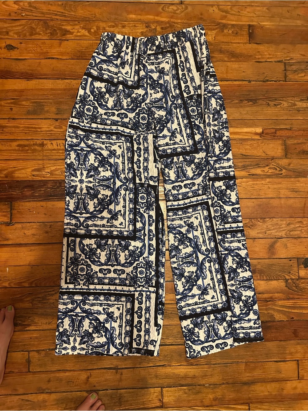 Cato Blue and White Wide Leg Lounge Pants Small